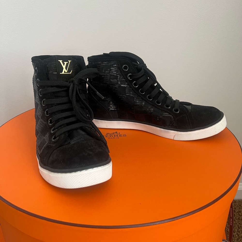 Louis Vuitton Suede Sequin High Top Sneakers 35